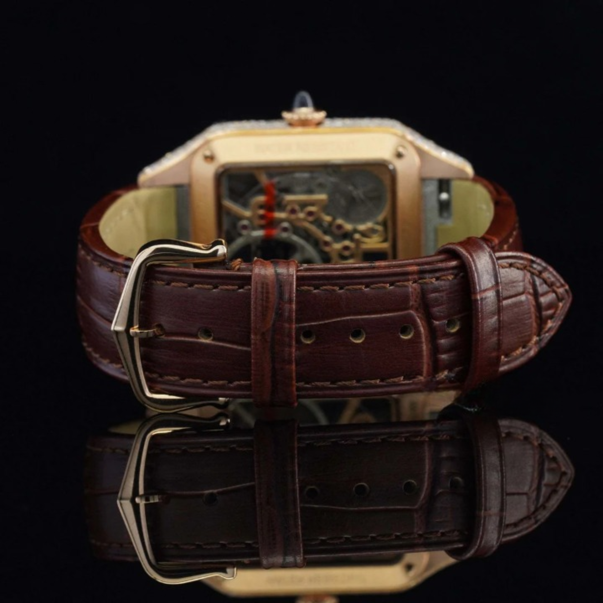 Stylish Moissanite Diamond Automatic Dial With Leather Belt Watch