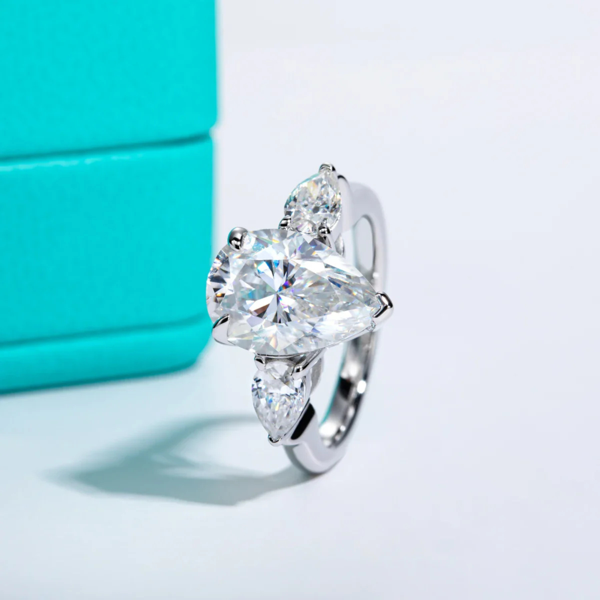 6 CTTW Pear Cut Moissanite Engagement Ring