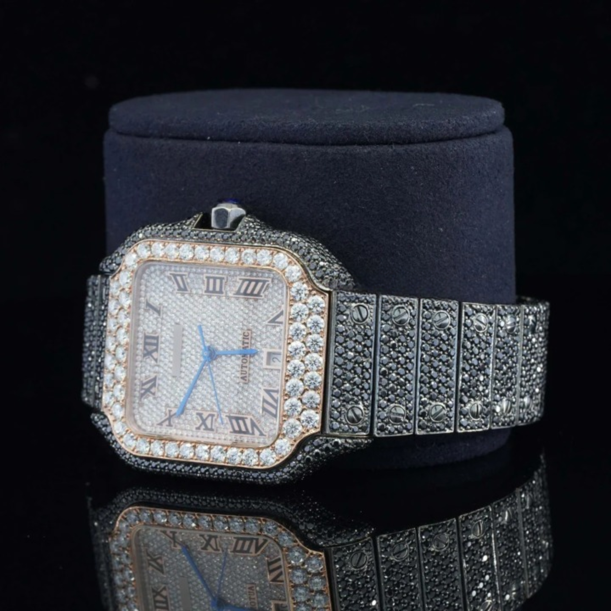 Fantastic Fully iced Out Moissanite Watch Jet Black Automatic