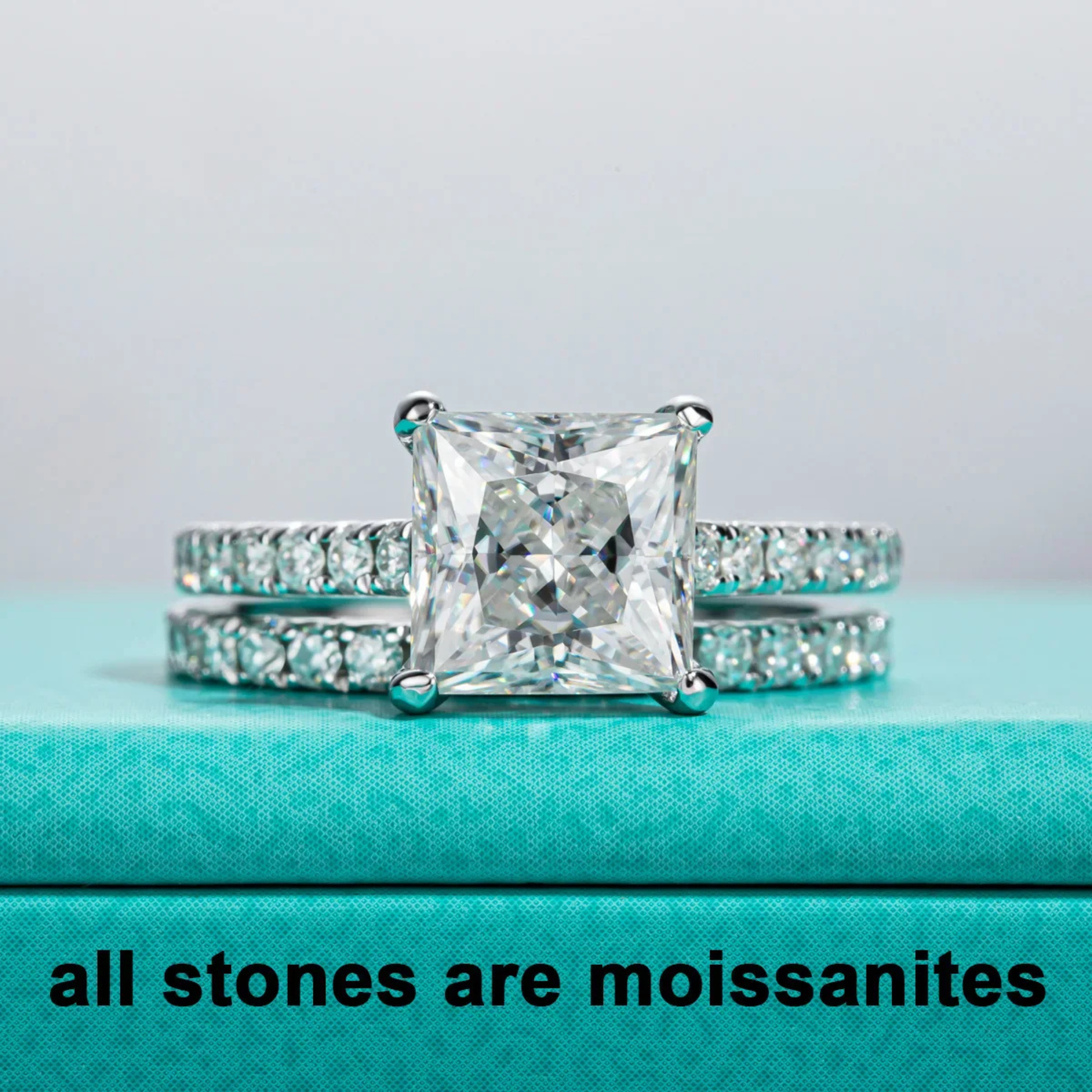 3CT Princess Cut D Color Moissanite Engagement Bridal Set