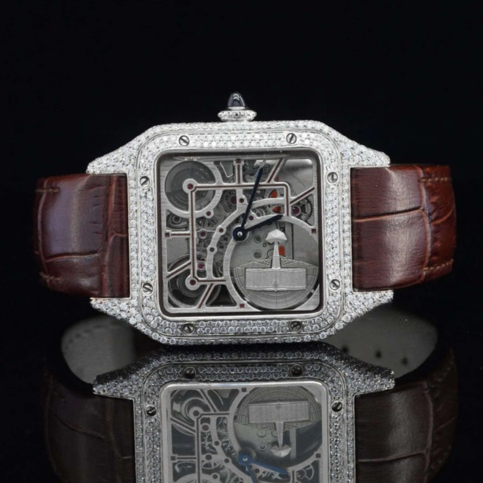Stylish Moissanite Diamond Automatic Dial With Leather Belt Watch