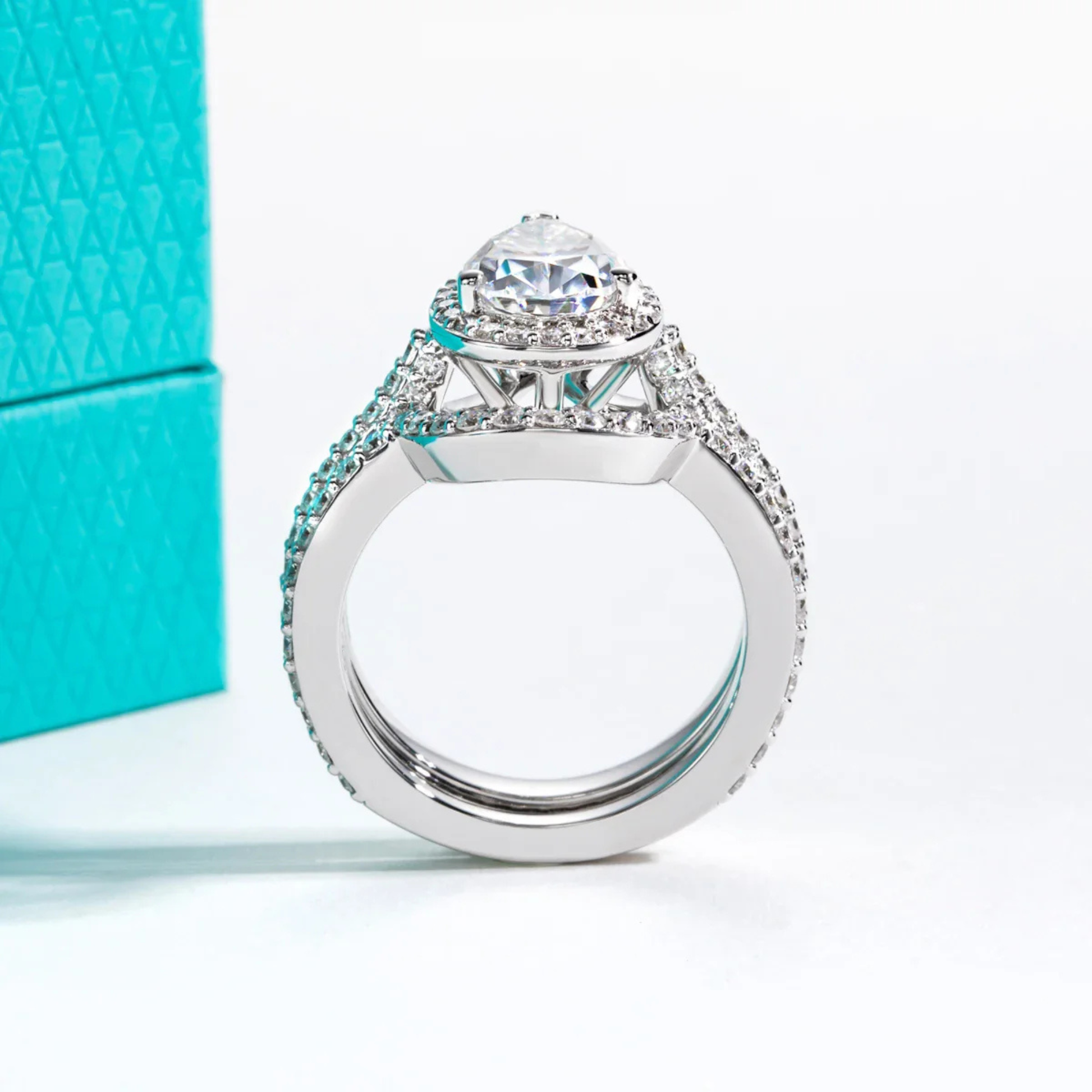 4.8 CTTW Pear Cut Moissanite Halo Bridal Ring