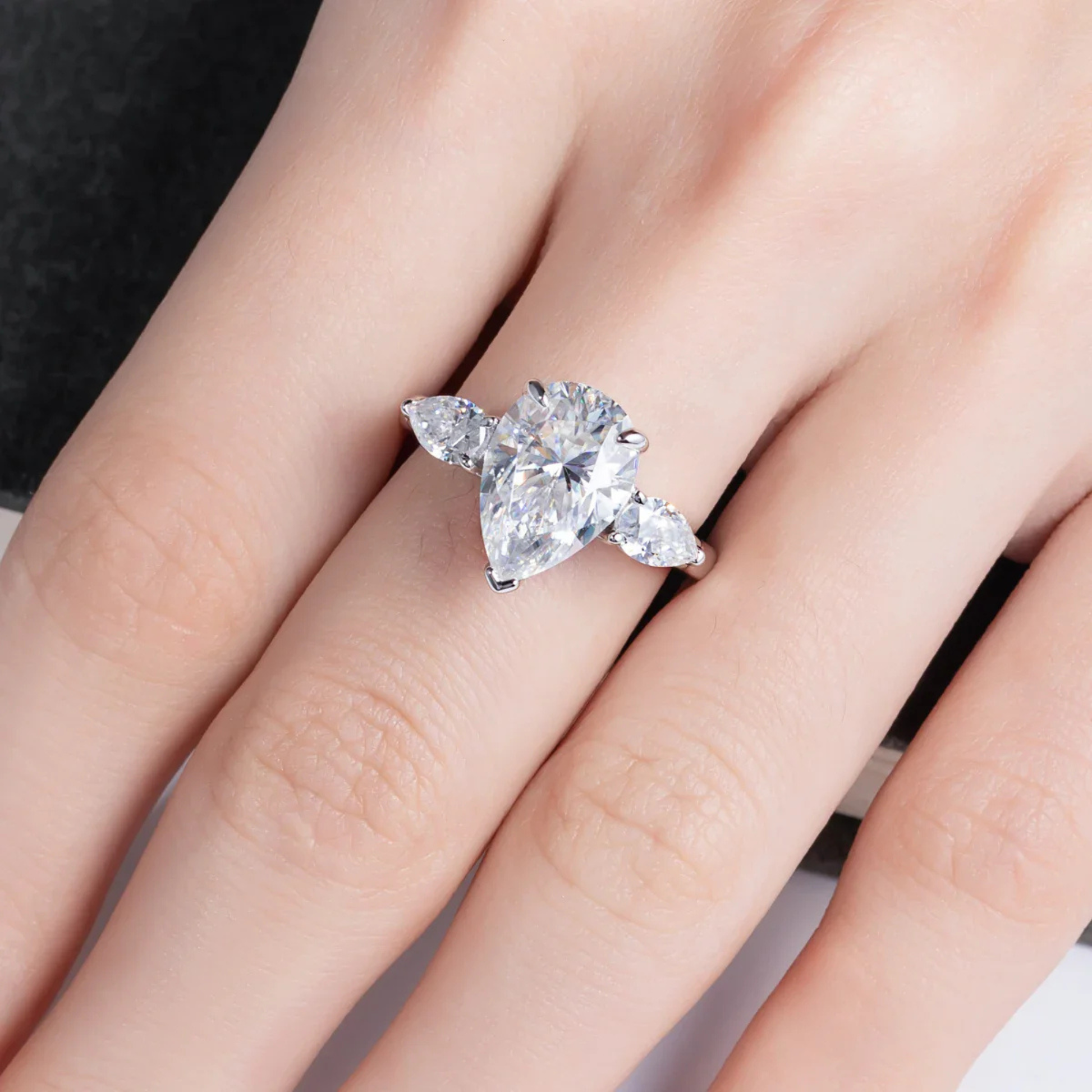 6 CTTW Pear Cut Moissanite Engagement Ring