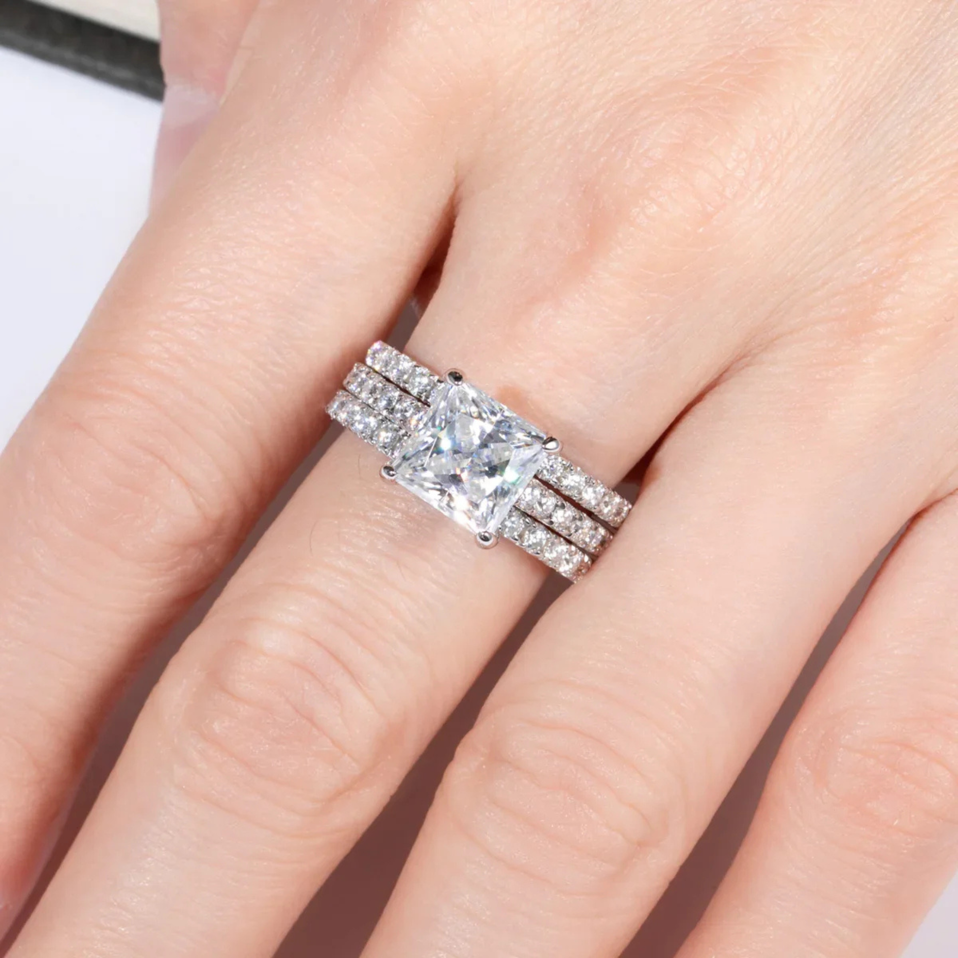 3CT Princess Cut D Color Moissanite Engagement Bridal Set