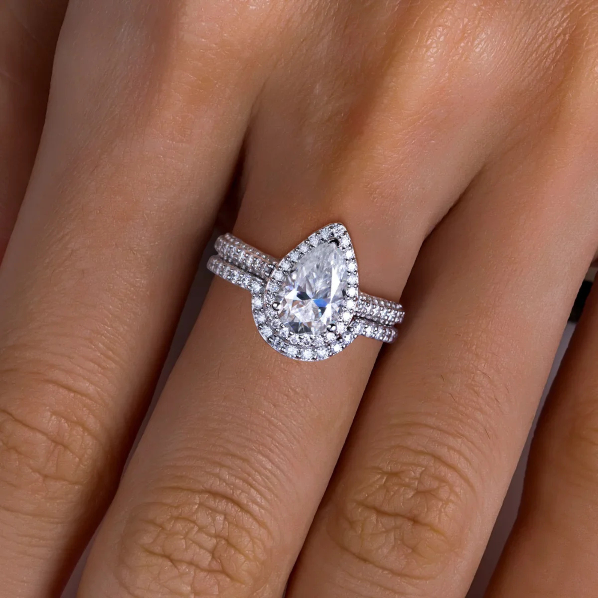 4.8 CTTW Pear Cut Moissanite Halo Bridal Ring
