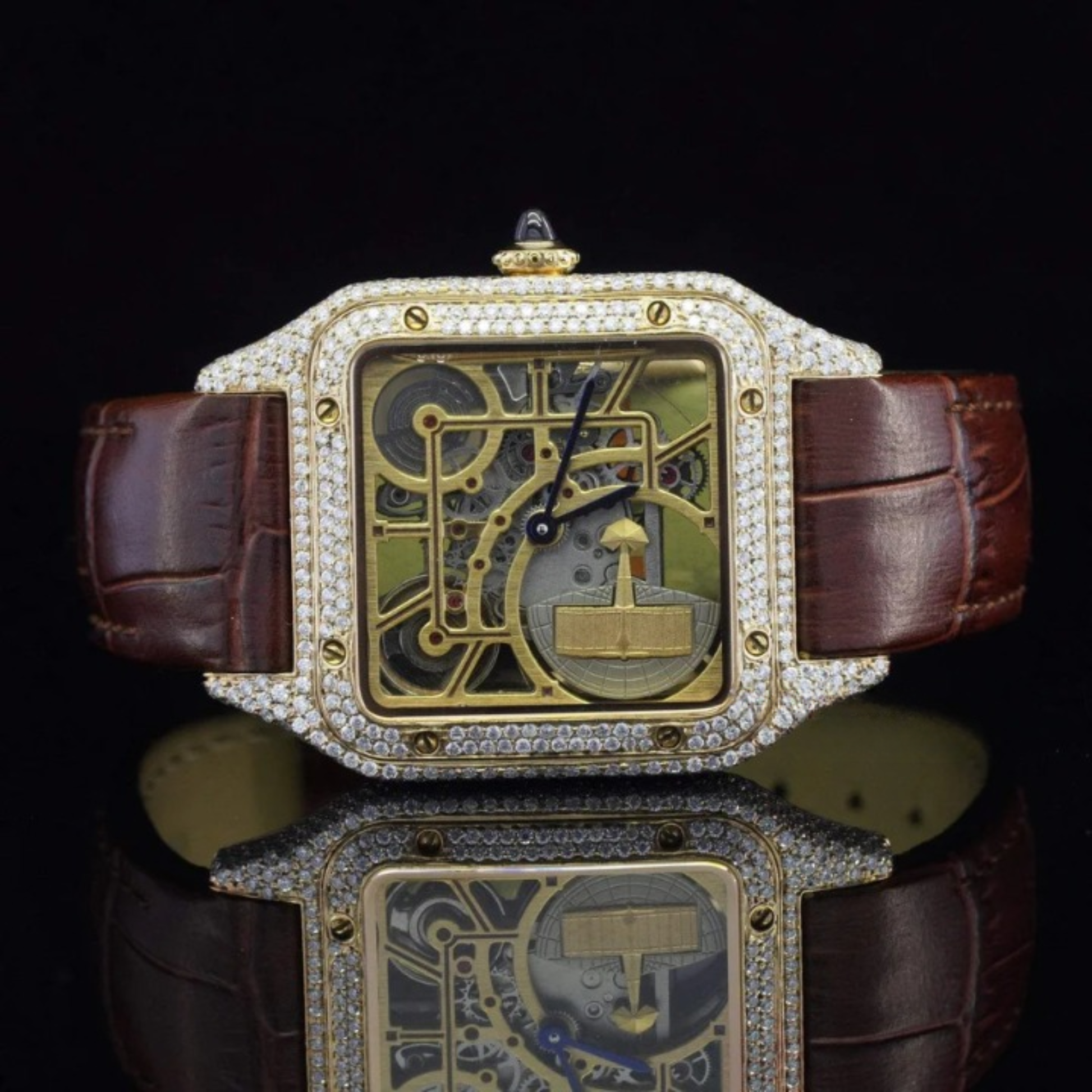 Stylish Moissanite Diamond Automatic Dial With Leather Belt Watch