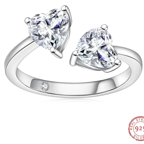 1 CT Two Stone Heart Cut Moissanite Engagement Ring