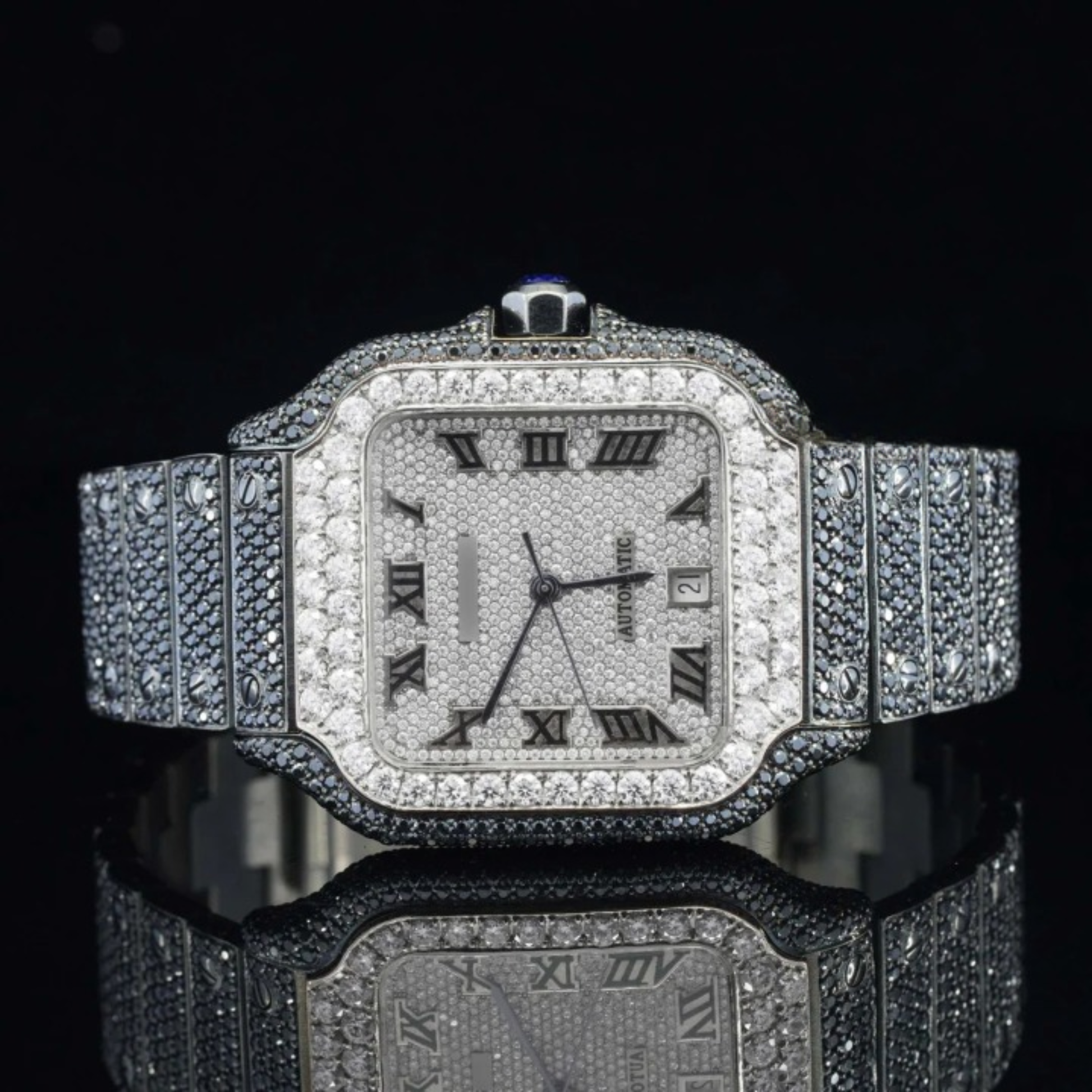 Fantastic Fully iced Out Moissanite Watch Jet Black Automatic