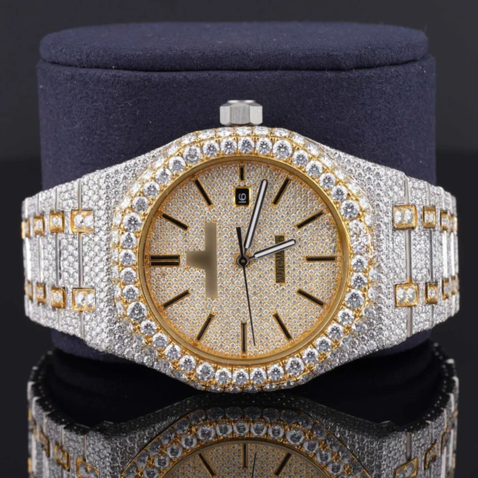 Round Dial Automatic Date Window Moissanite Watch For Men
