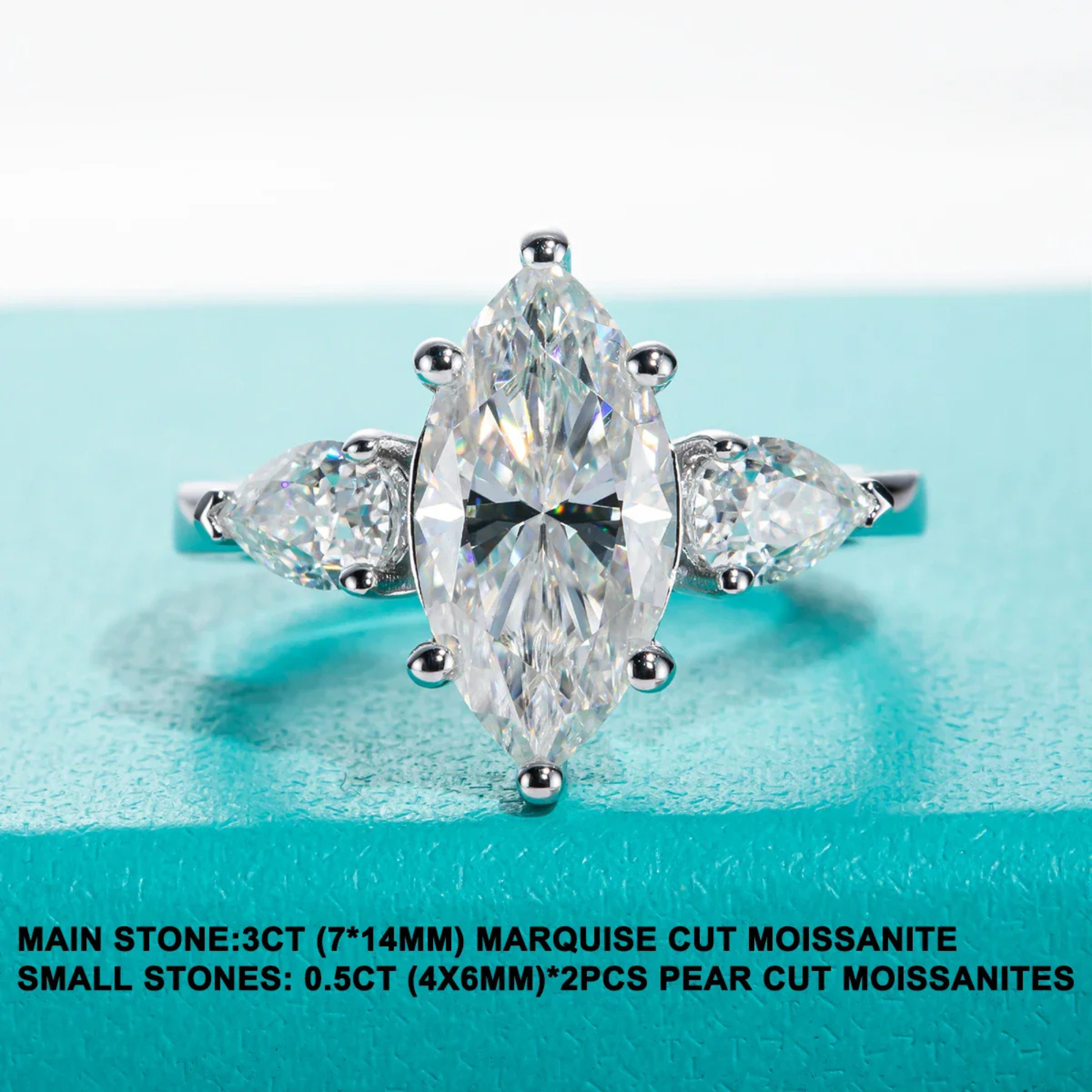 4 CTTW Marquise/Pear Cut Moissanite Engagement Ring