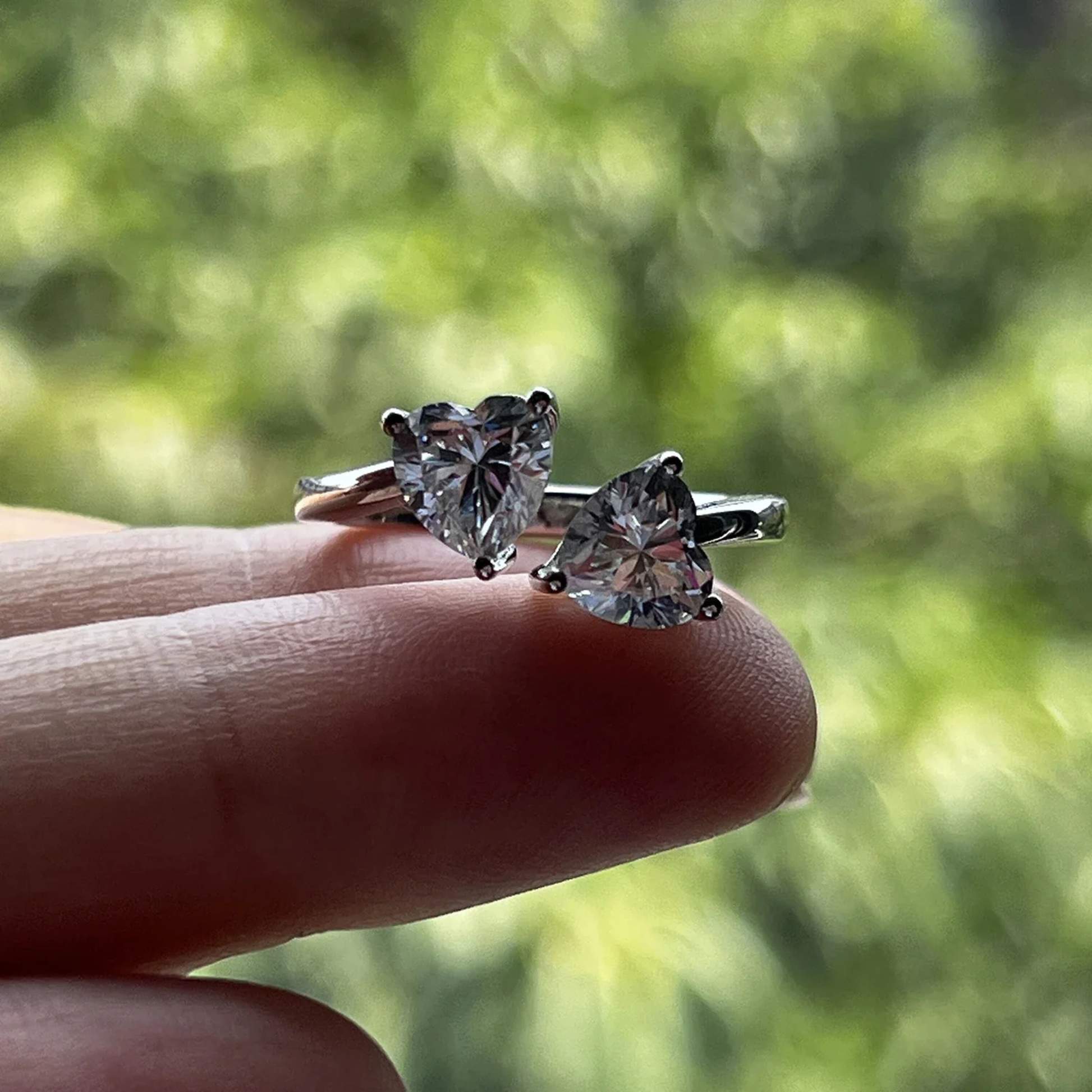 1 CT Two Stone Heart Cut Moissanite Engagement Ring