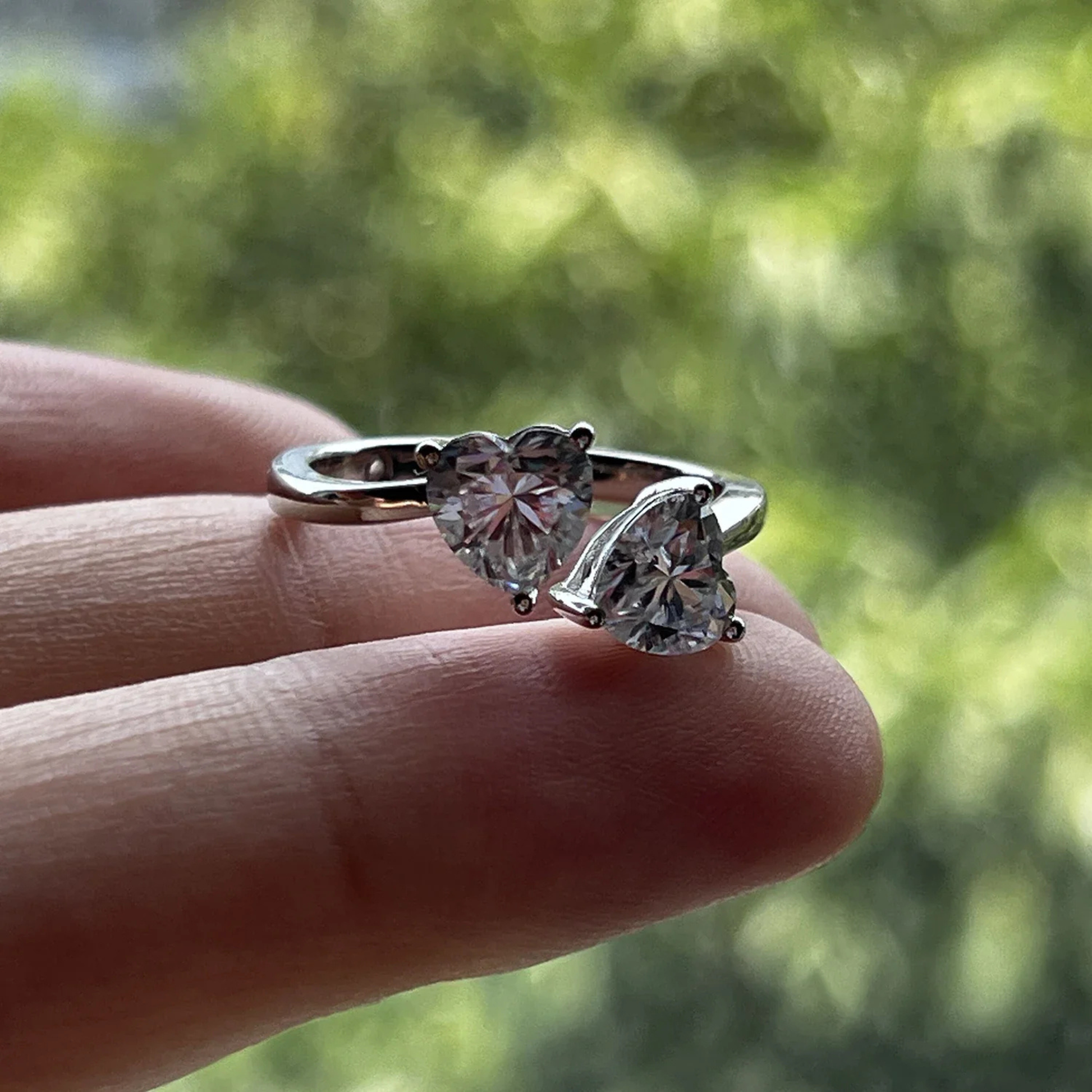 1 CT Two Stone Heart Cut Moissanite Engagement Ring