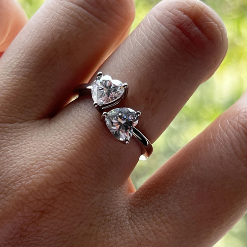 1 CT Two Stone Heart Cut Moissanite Engagement Ring