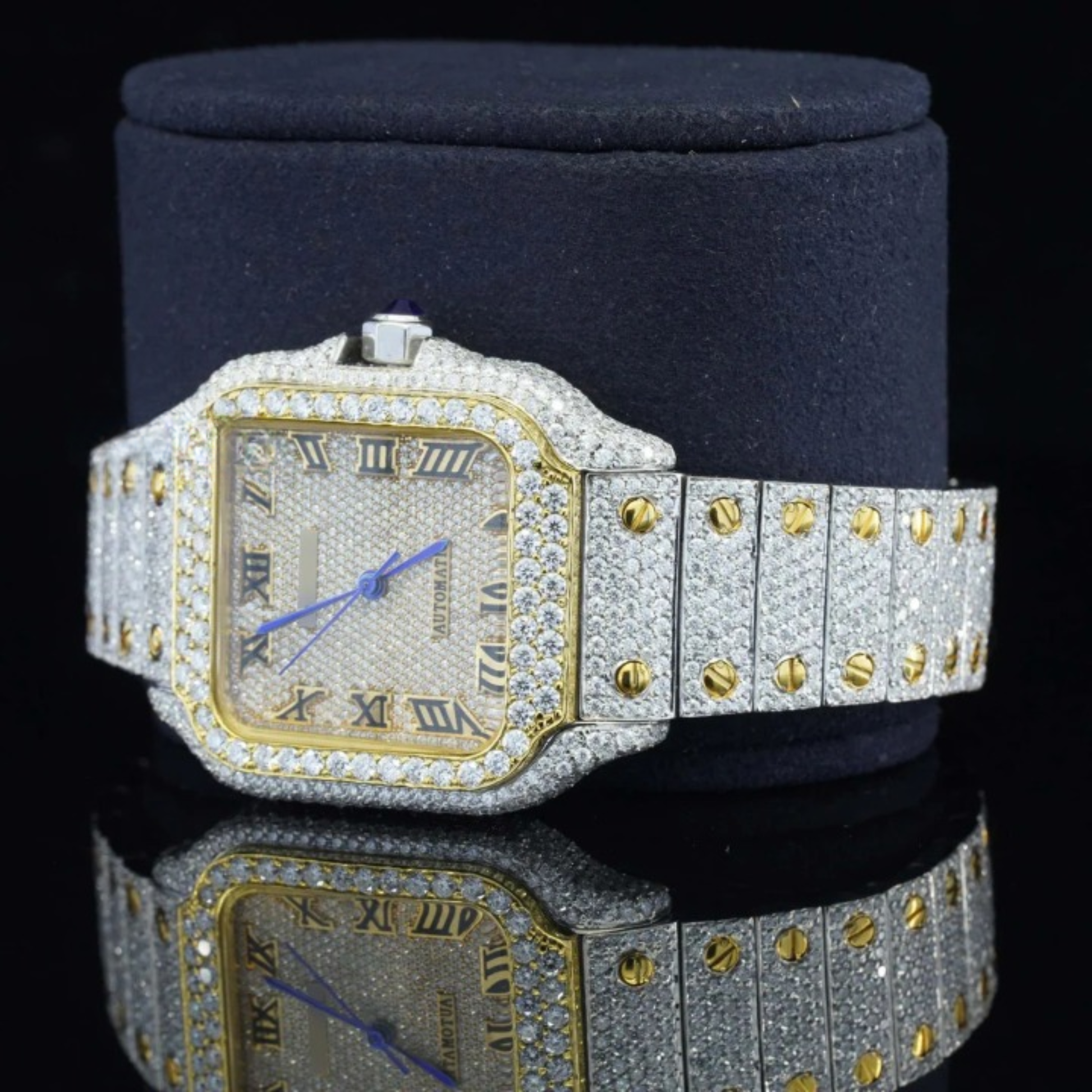 Vintage Style Fully Iced Out Automatic Moissanite Diamond Wrist Watch