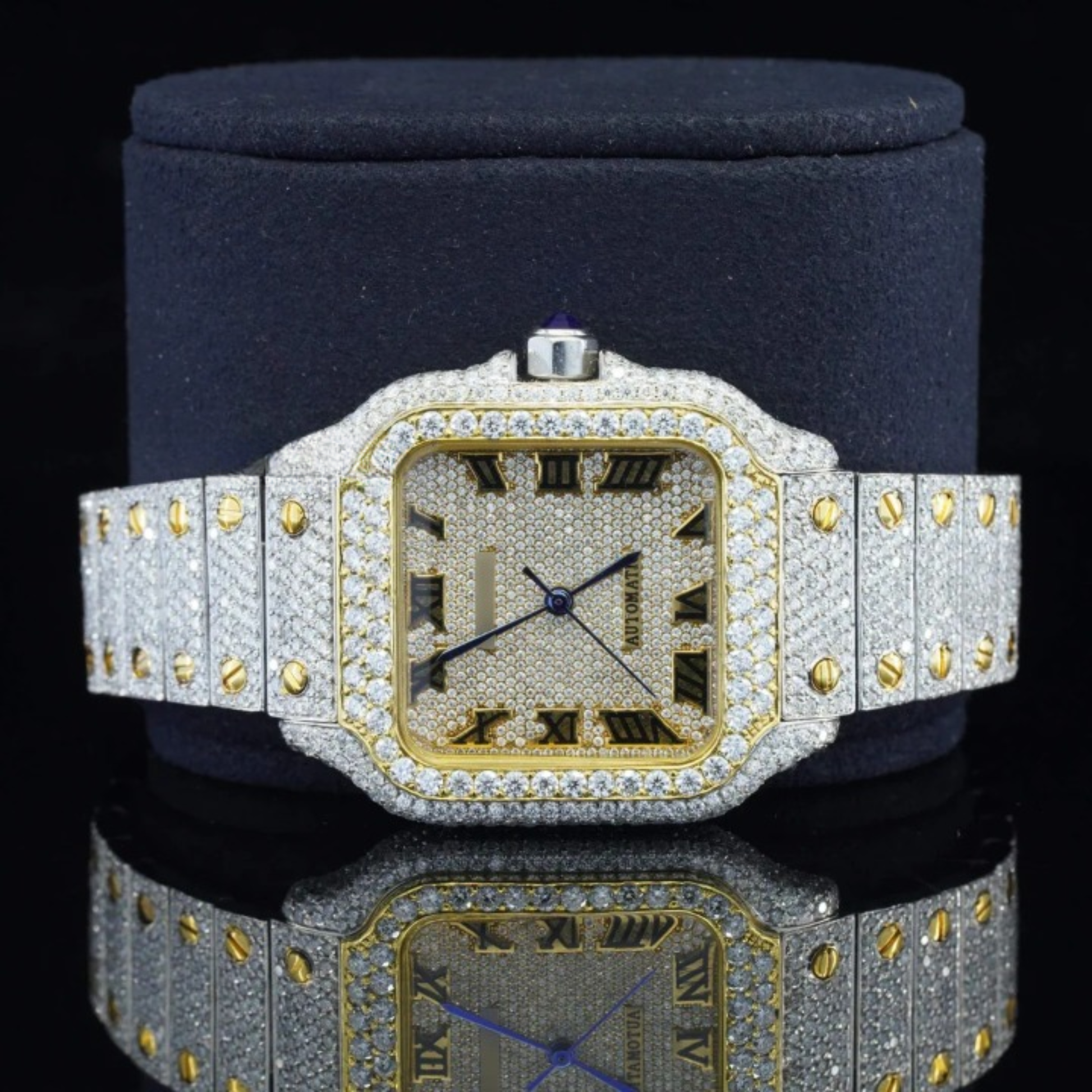 Vintage Style Fully Iced Out Automatic Moissanite Diamond Wrist Watch