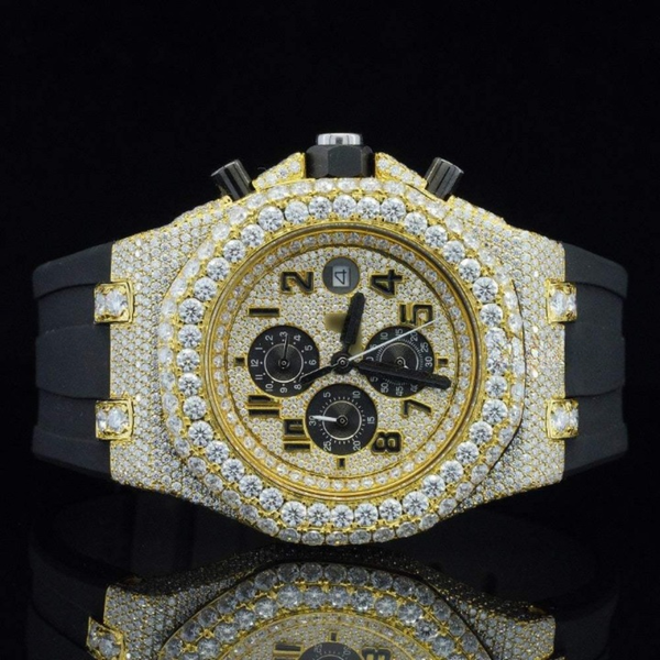Iced Out With Rubber Belt Chronograph Wrist Automatic Moissanite Watch