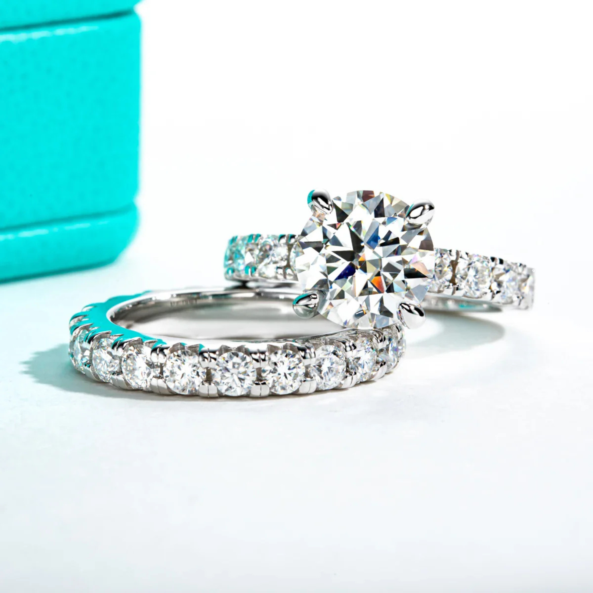 3.5 CT Round Cut Moissanite Engagement Ring Set