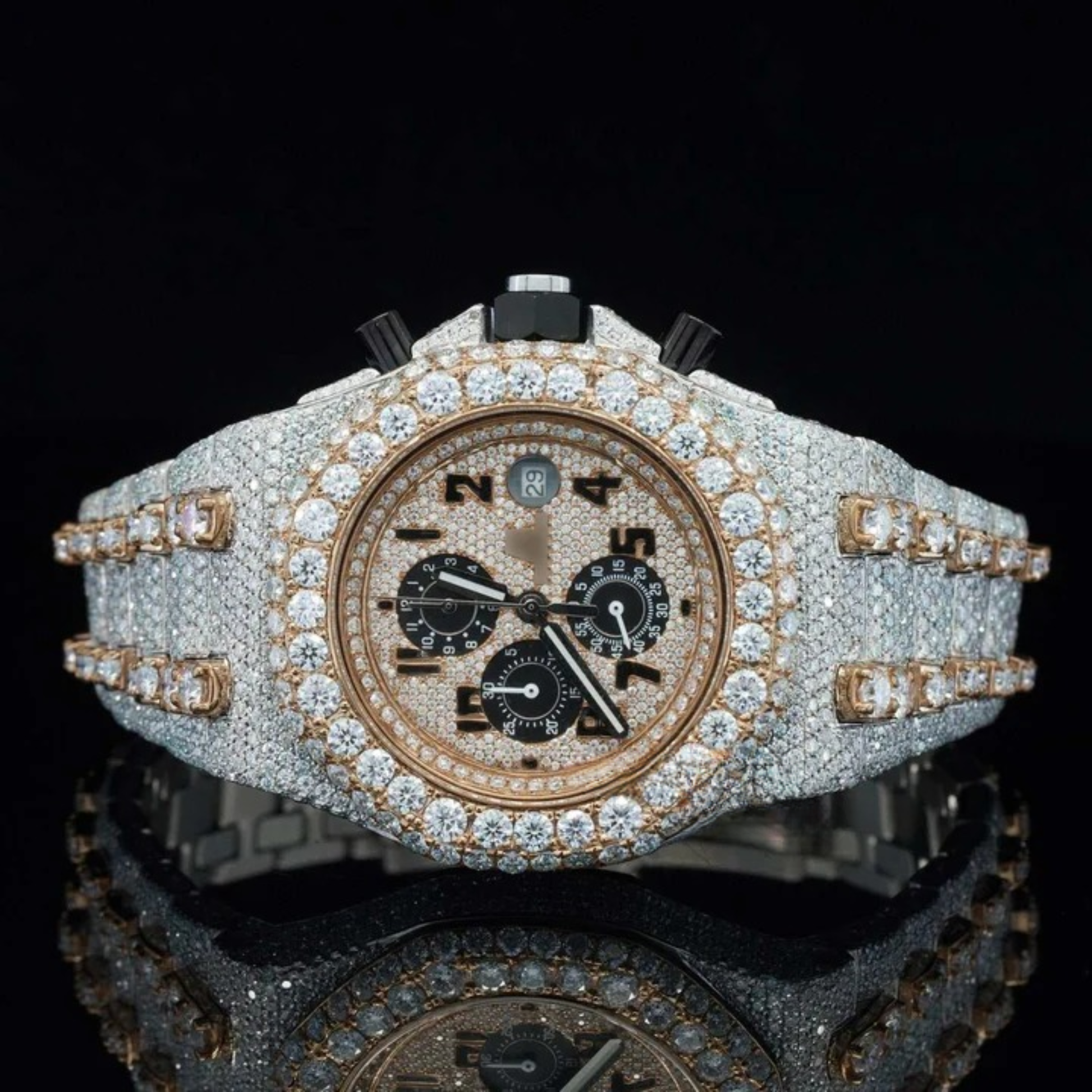 Uniquely Crafted Two Tone Fully Iced Out Automatic Moissanite Watch For Men