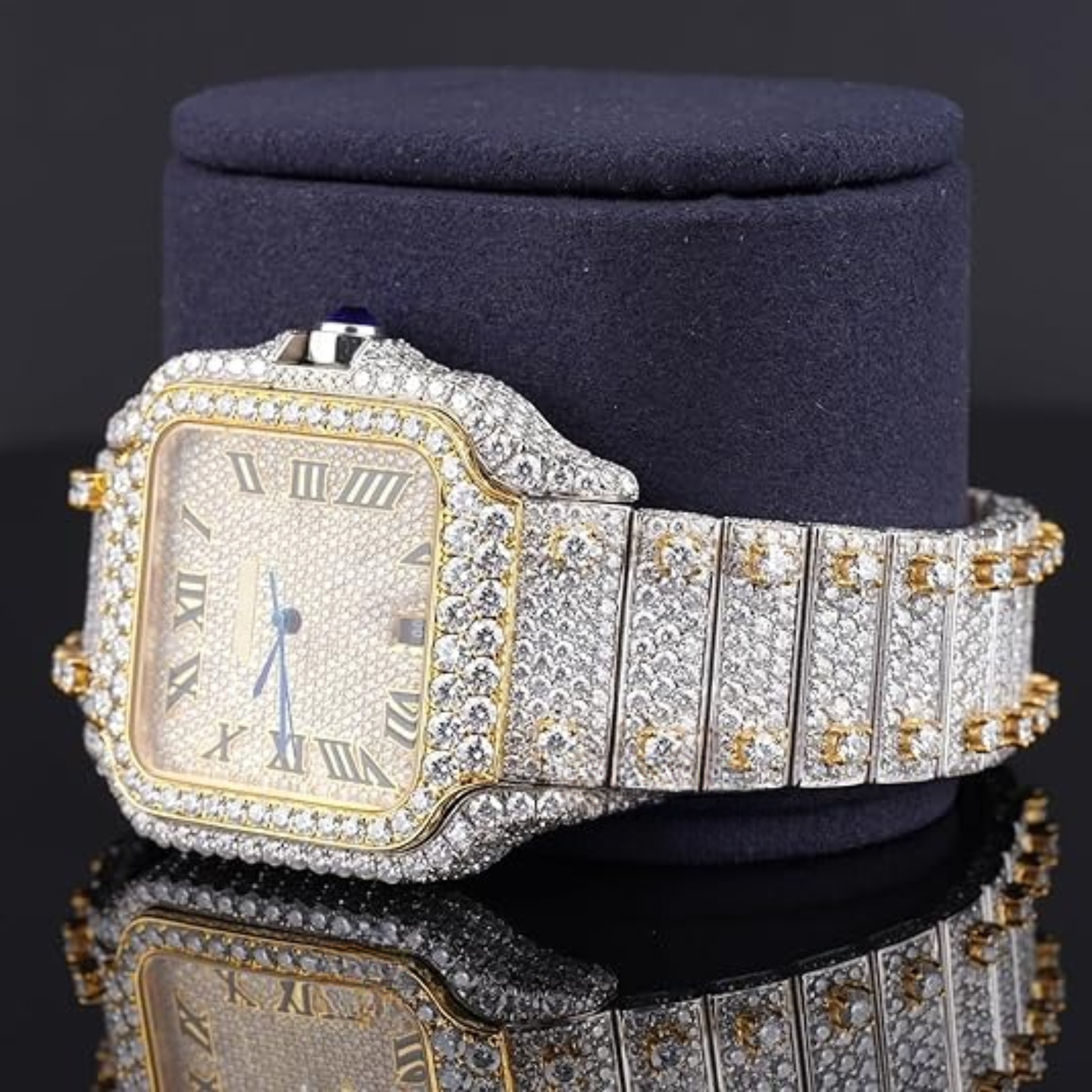 Fabulous Iced Out Roman Style Diamond Watch Automatic