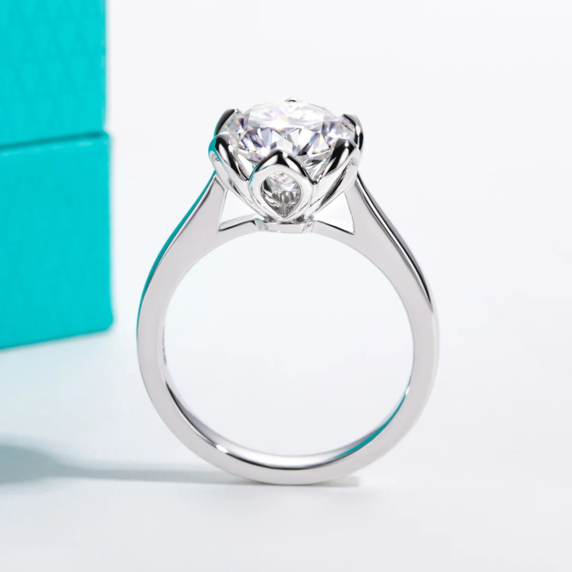 3 CT D Color Moissanite Lotus Engagement Ring