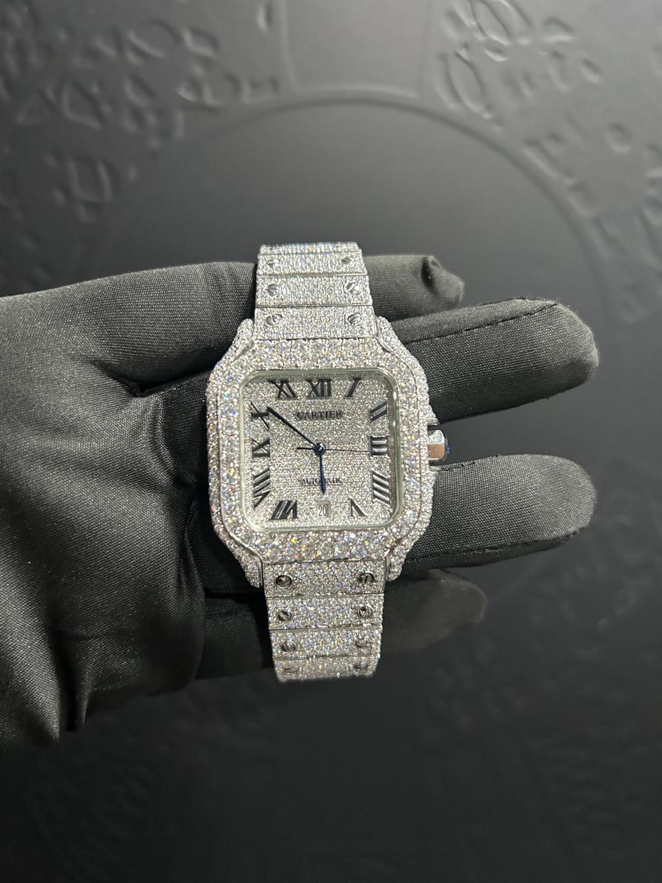 Iced-Out Cartier Santos Automatic Watch