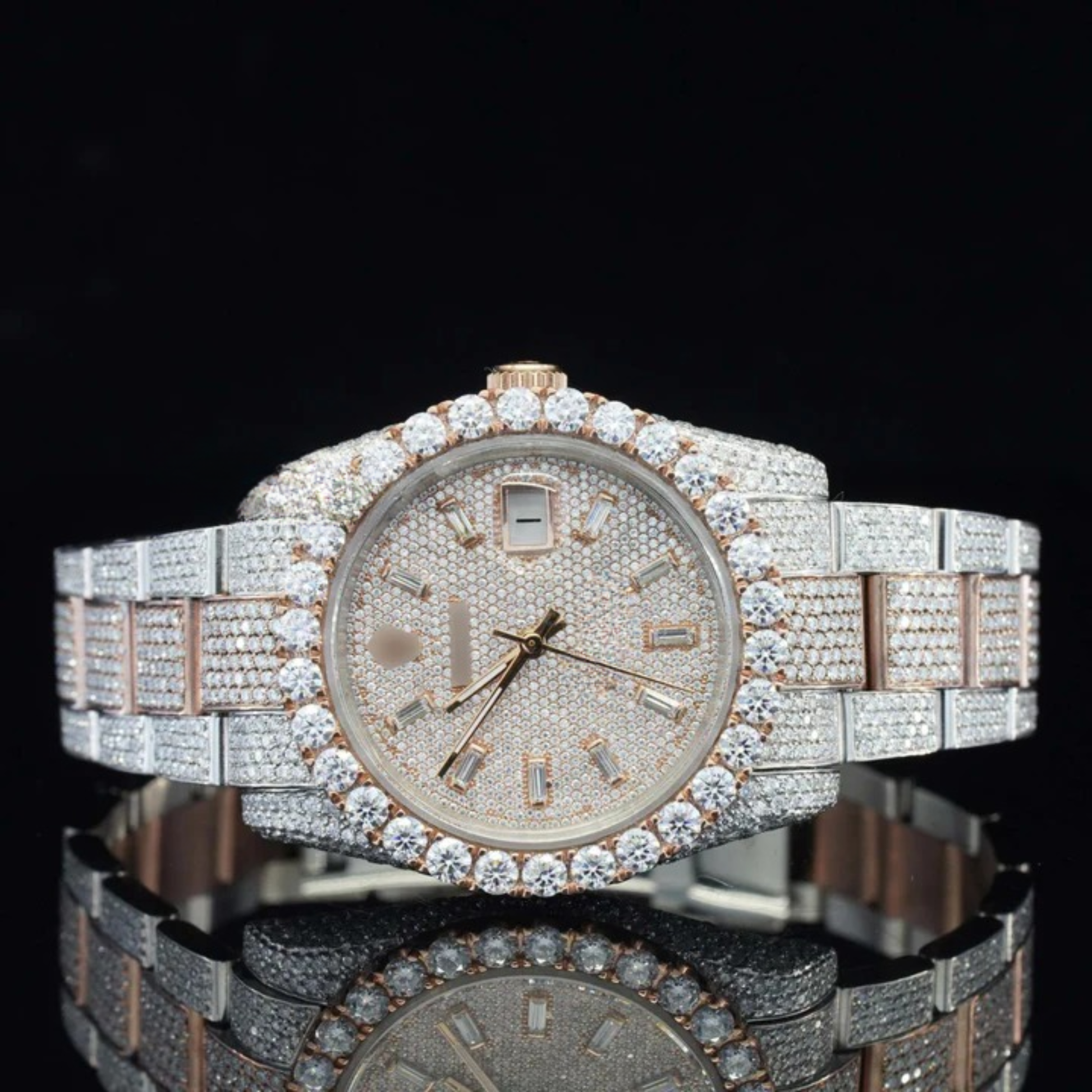 Fully Iced Out Swiss ETA Two Tone Moissanite Watch For Men