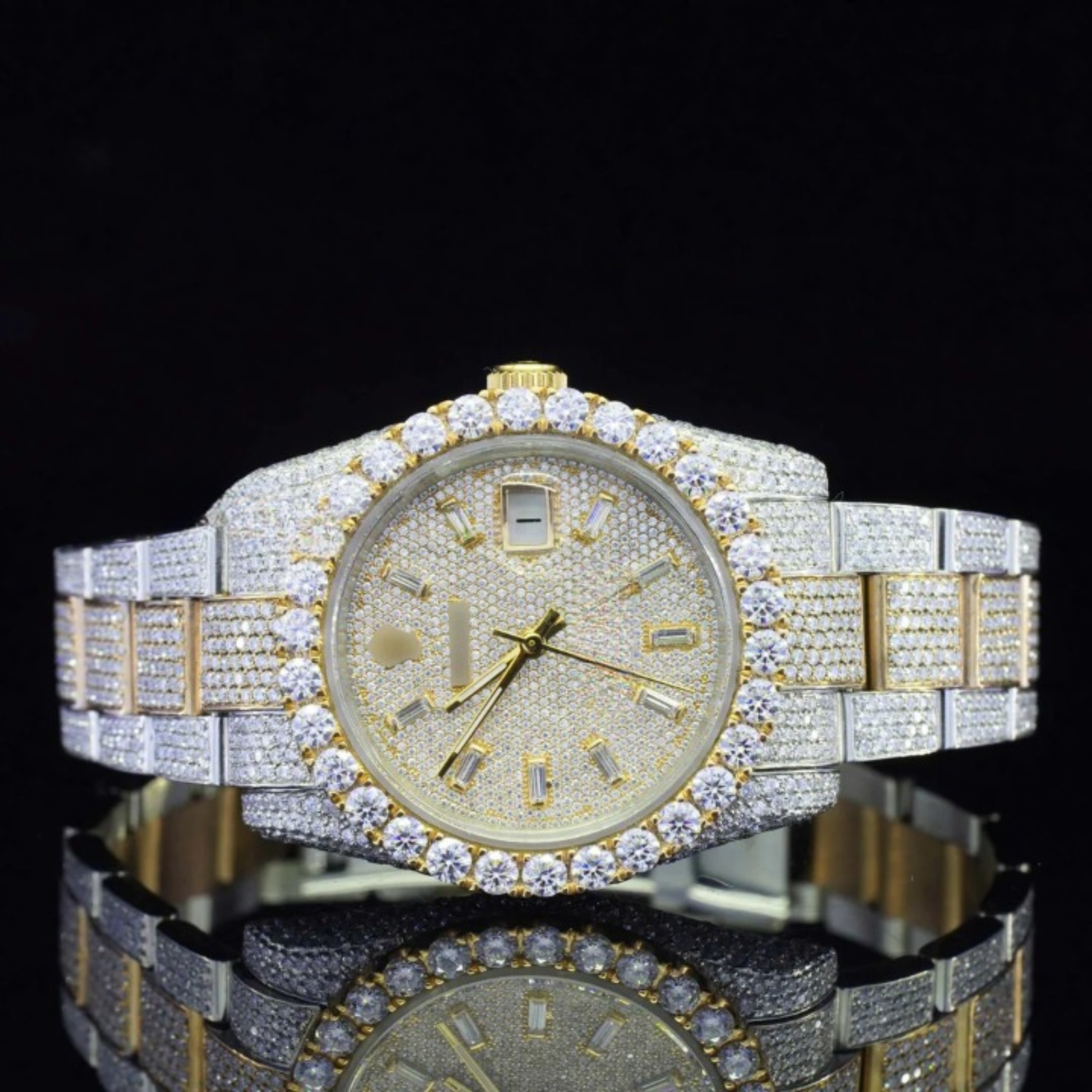 Fully Iced Out Swiss ETA Two Tone Moissanite Watch For Men